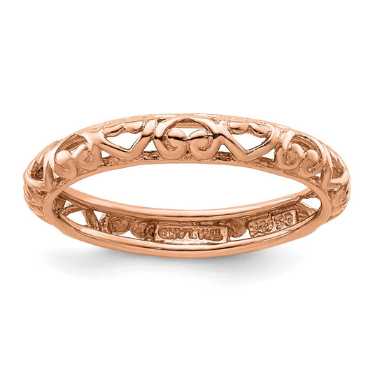 Sterling Silver Stackable Expressions Pink Plated Carved Ring