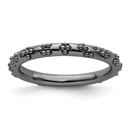 Sterling Silver Stackable Expressions Black Plated Textured Ring