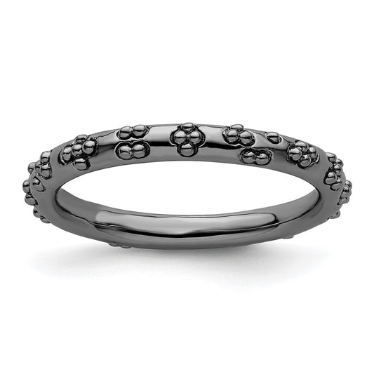 Sterling Silver Stackable Expressions Black Plated Textured Ring