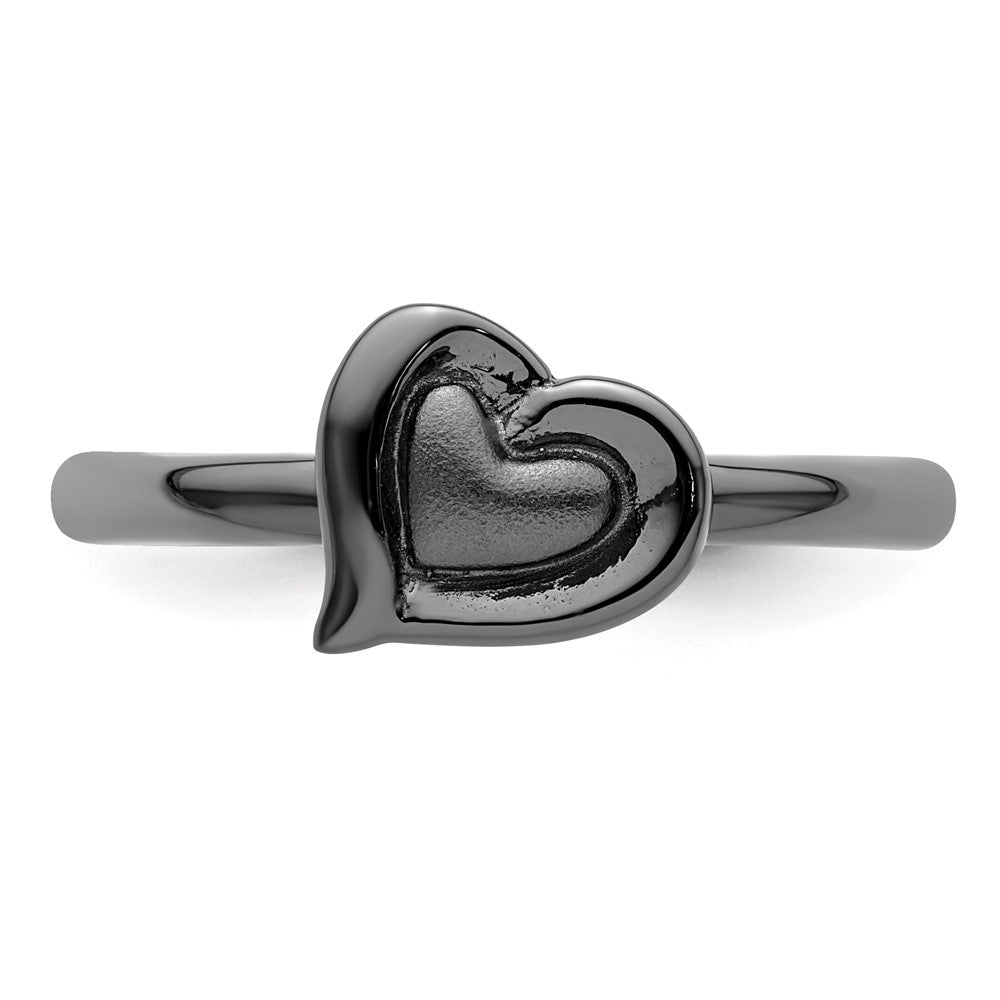 Sterling Silver Stackable Expressions Black Plated Heart Ring