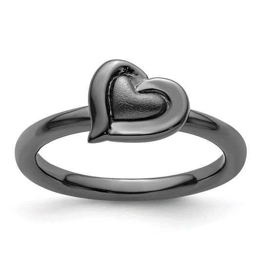 Sterling Silver Stackable Expressions Black Plated Heart Ring