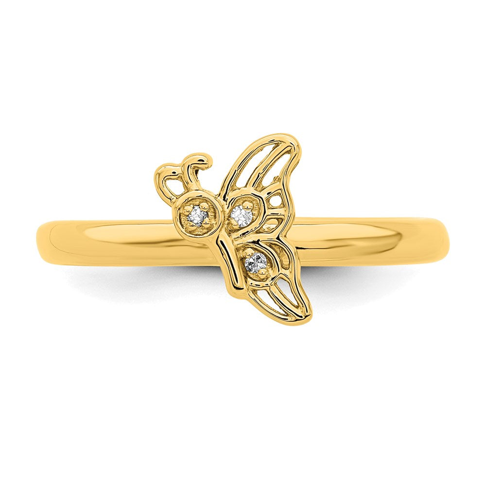 Sterling Silver Stackable Expressions Gold Plated Butterfly Diamond Ring