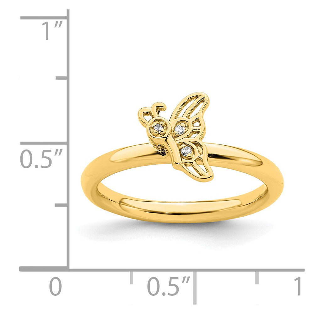 Sterling Silver Stackable Expressions Gold Plated Butterfly Diamond Ring