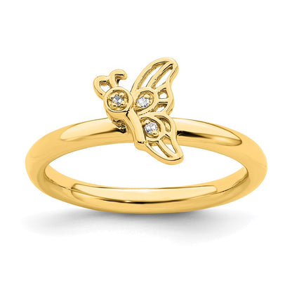 Sterling Silver Stackable Expressions Gold Plated Butterfly Diamond Ring