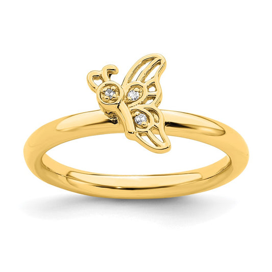 Sterling Silver Stackable Expressions Gold Plated Butterfly Diamond Ring