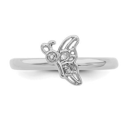 Sterling Silver Stackable Expressions Rhodium Butterfly Diamond Ring