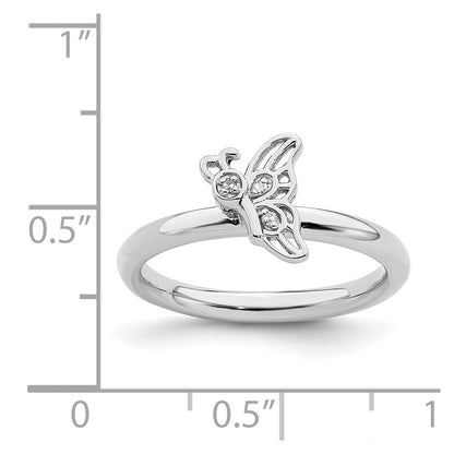 Sterling Silver Stackable Expressions Rhodium Butterfly Diamond Ring