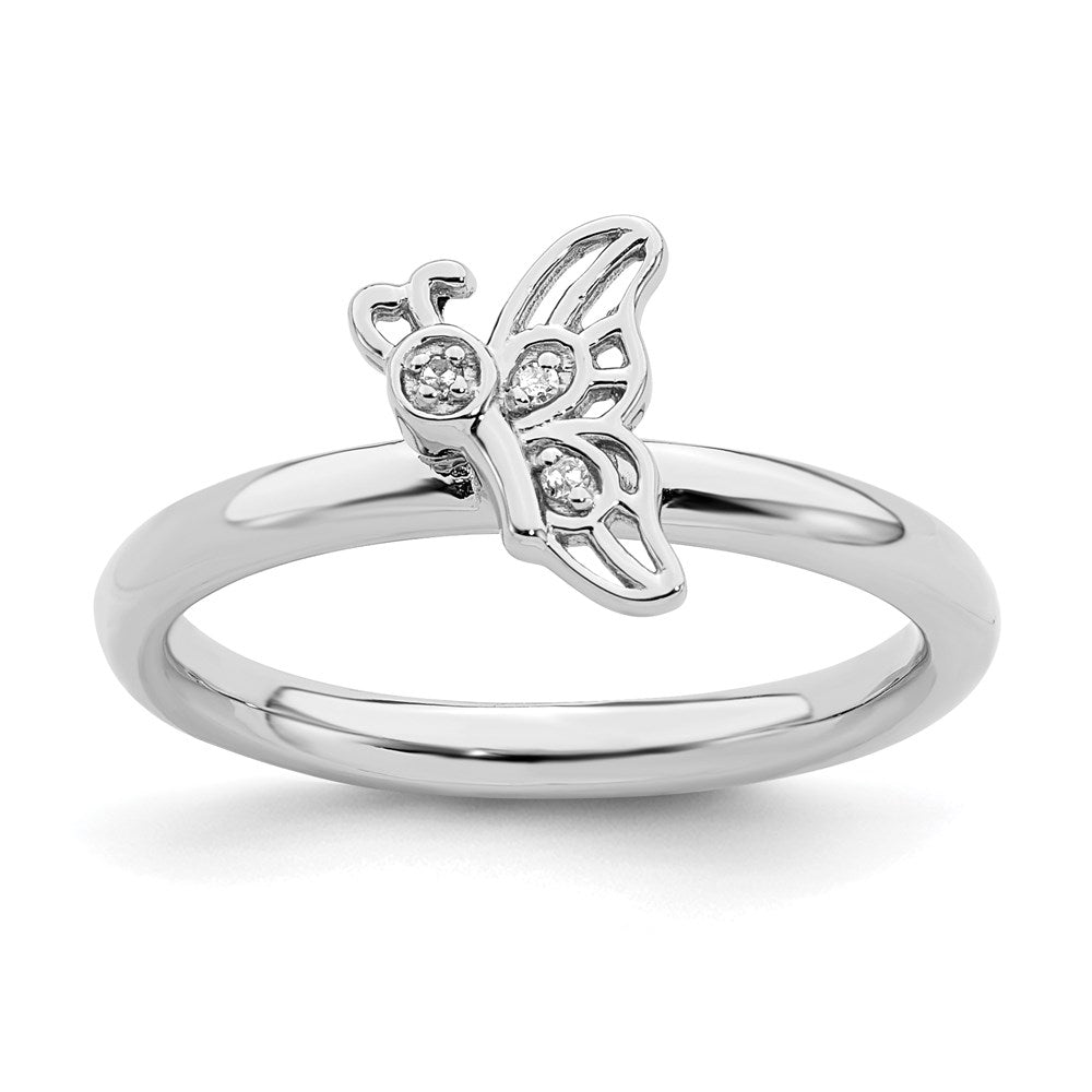 Sterling Silver Stackable Expressions Rhodium Butterfly Diamond Ring