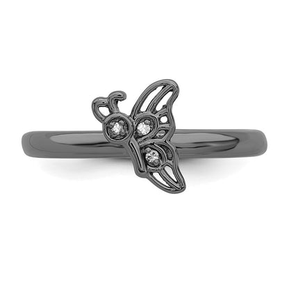 Sterling Silver Stackable Expressions Black Plated Butterfly Diamond Ring
