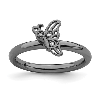 Sterling Silver Stackable Expressions Black Plated Butterfly Diamond Ring