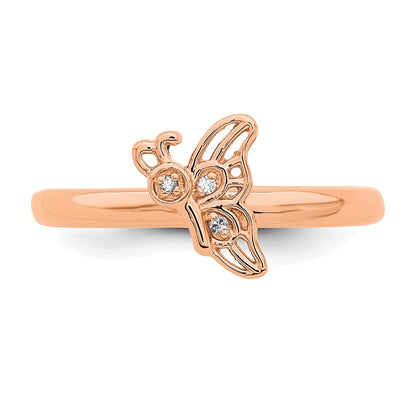 Sterling Silver Stackable Expressions Pink Plated Butterfly Diamond Ring