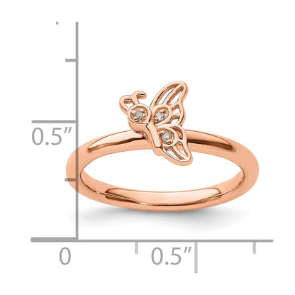 Sterling Silver Stackable Expressions Pink Plated Butterfly Diamond Ring