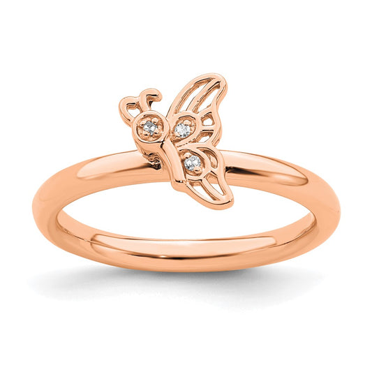 Sterling Silver Stackable Expressions Pink Plated Butterfly Diamond Ring