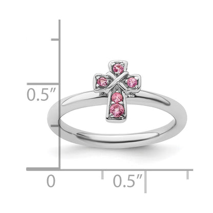 Sterling Silver Stackable Expressions Rhodium Pink Tourmaline Cross Ring