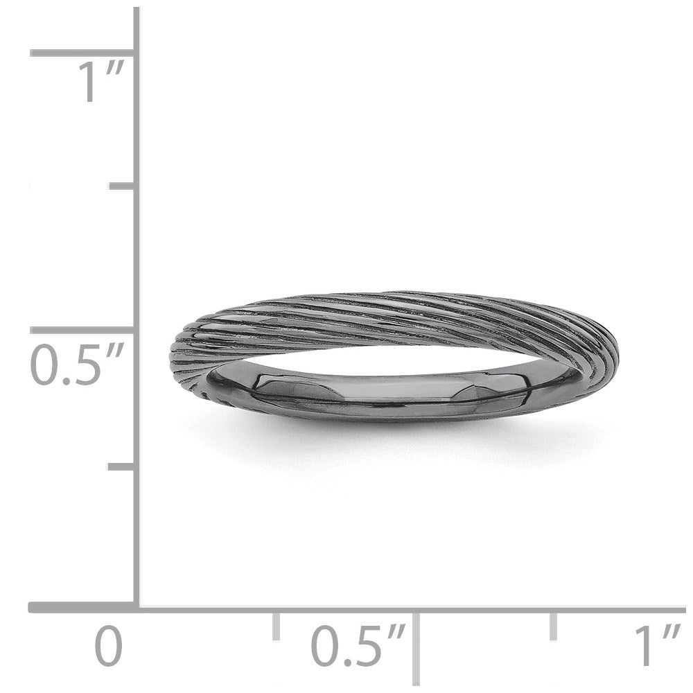 Sterling Silver Stackable Expressions Black Plated Textured Ring