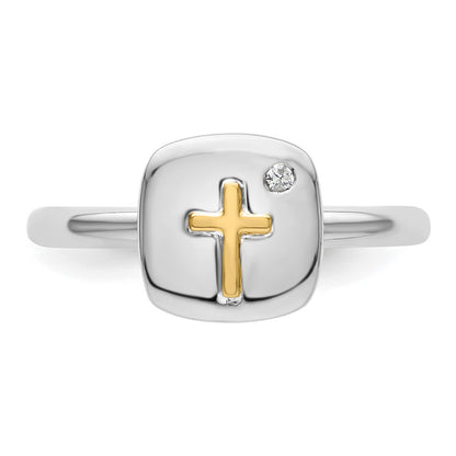 14K/Silver Two Tone Sterling Silver & 14K Cross Stackable Expressions Diamond Ring