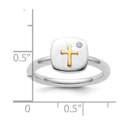 14K/Silver Two Tone Sterling Silver & 14K Cross Stackable Expressions Diamond Ring