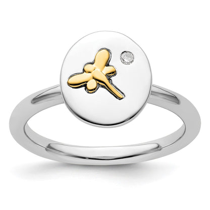 14K/Silver Two Tone Sterling Silver & 14K Dragonfly Stackable Expressions Diamond Ring