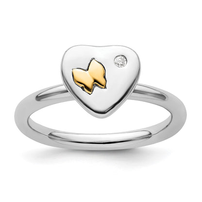 14K/Silver Two Tone Sterling Silver & 14K Butterfly Stackable Expressions Diamond Ring