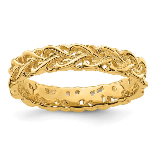 Sterling Silver Stackable Expressions Gold Plated Carved Band