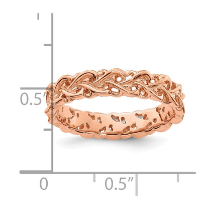 Sterling Silver Stackable Expressions Pink Plated Carved Ring