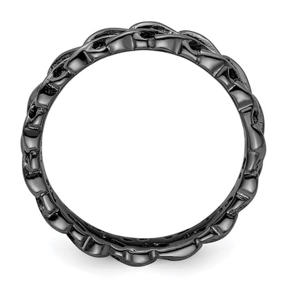 Sterling Silver Stackable Expressions Black Plated Carved