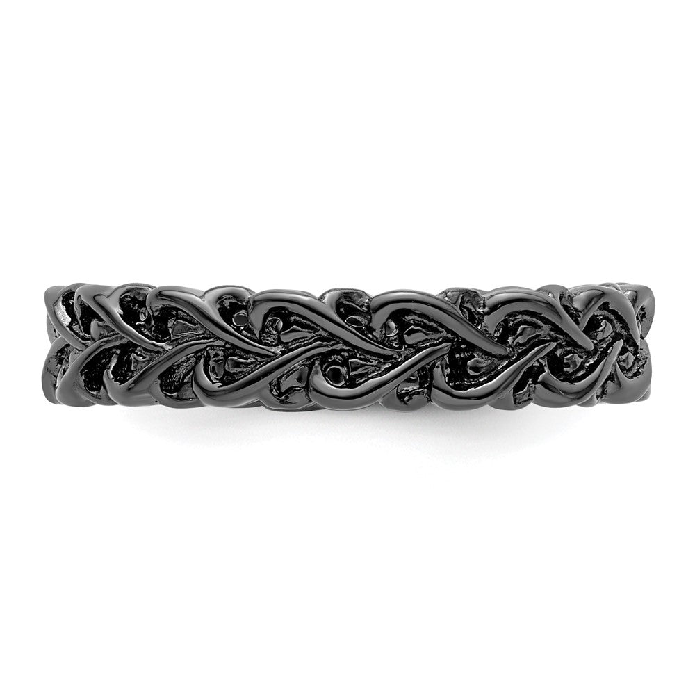 Sterling Silver Stackable Expressions Black Plated Carved