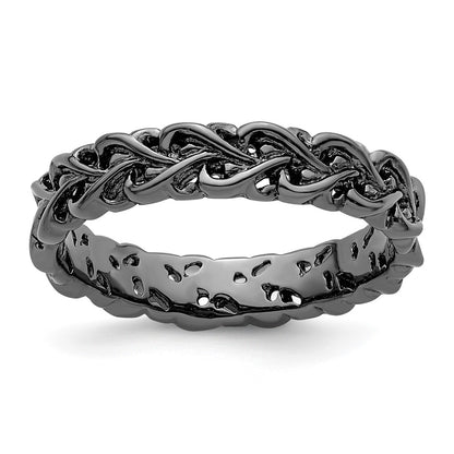 Sterling Silver Stackable Expressions Black Plated Carved
