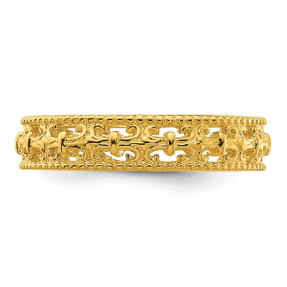 Sterling Silver Stackable Expressions Gold Plated Carved Band
