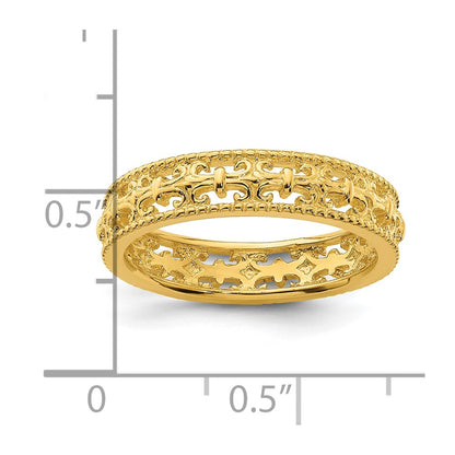 Sterling Silver Stackable Expressions Gold Plated Carved Band