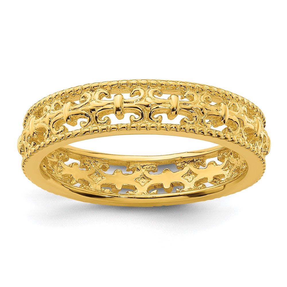 Sterling Silver Stackable Expressions Gold Plated Carved Band