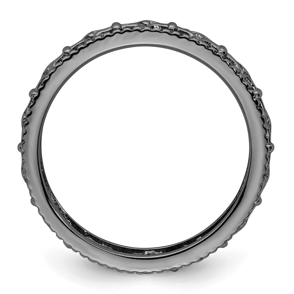 Sterling Silver Stackable Expressions Black Plated Carved Band
