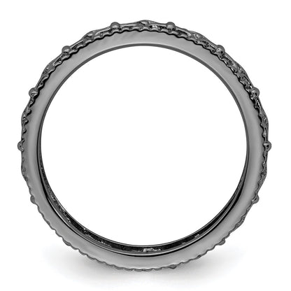 Sterling Silver Stackable Expressions Black Plated Carved Band