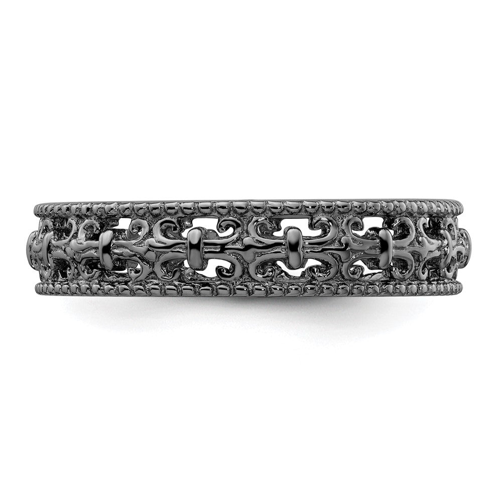 Sterling Silver Stackable Expressions Black Plated Carved Band