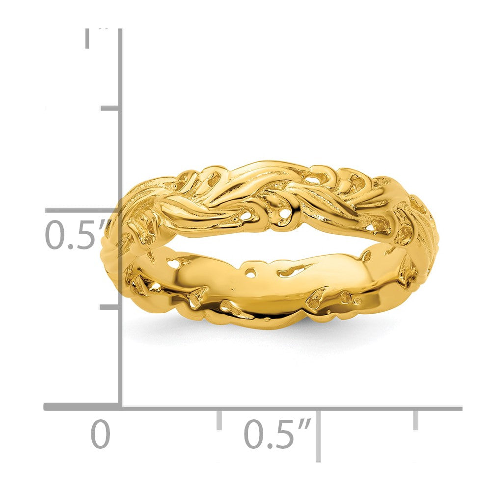 Sterling Silver Stackable Expressions Gold Plated Carved Band