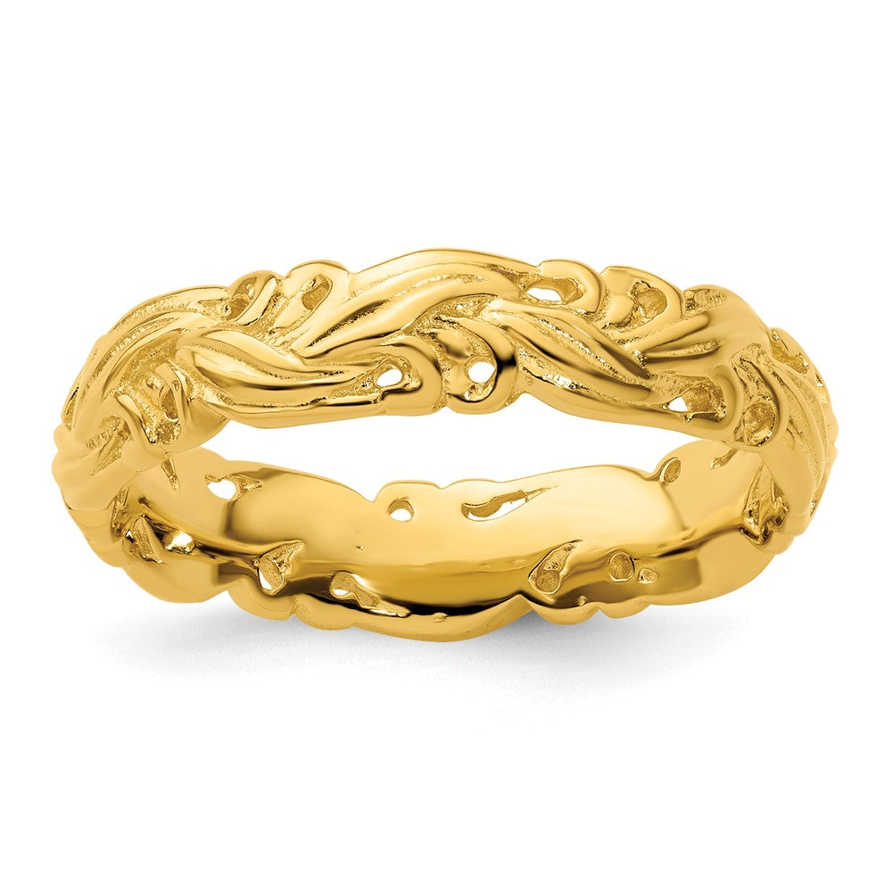 Sterling Silver Stackable Expressions Gold Plated Carved Band
