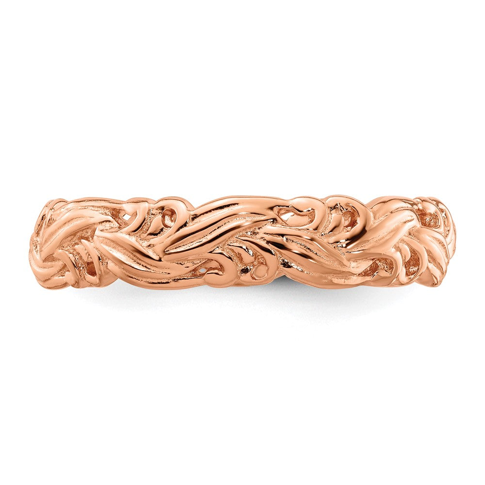 Sterling Silver Stackable Expressions Pink Plated Carved Band