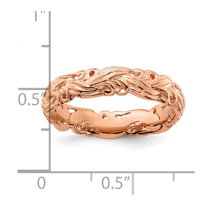 Sterling Silver Stackable Expressions Pink Plated Carved Band