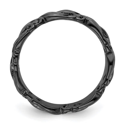 Sterling Silver Stackable Expressions Black Plated Carved Band