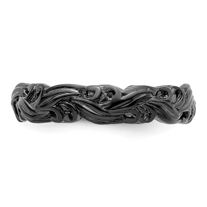 Sterling Silver Stackable Expressions Black Plated Carved Band