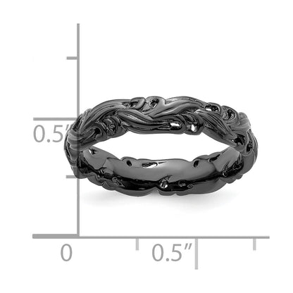 Sterling Silver Stackable Expressions Black Plated Carved Band