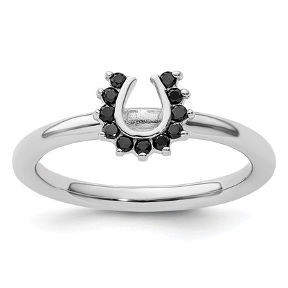 Sterling Silver Stackable Expressions Rhodium Black Dia. Horseshoe Ring