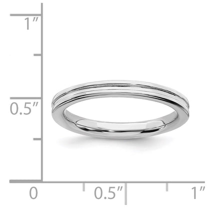 Sterling Silver Stackable Expressions Rhodium Grooved Ring