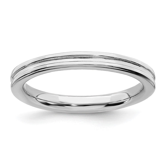 Sterling Silver Stackable Expressions Rhodium Grooved Ring