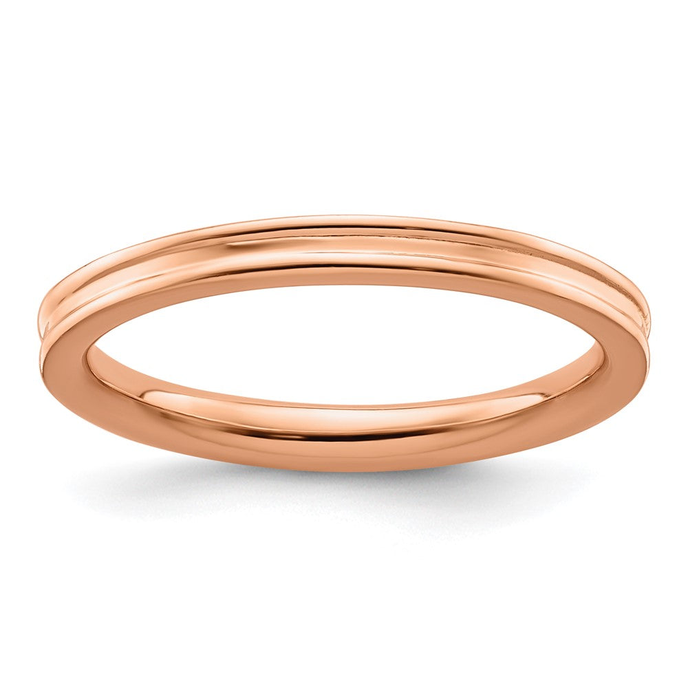 Sterling Silver Stackable Expressions Pink Plated Grooved Ring