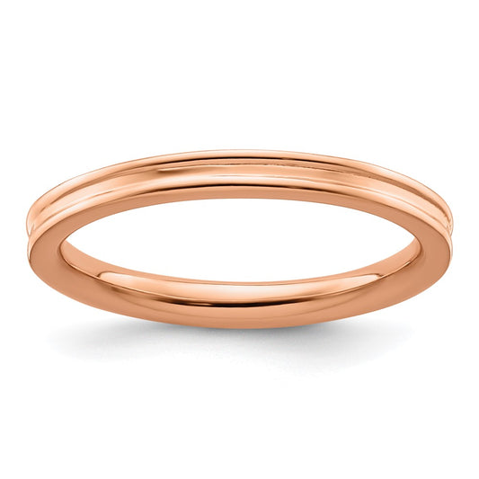 Sterling Silver Stackable Expressions Pink Plated Grooved Ring