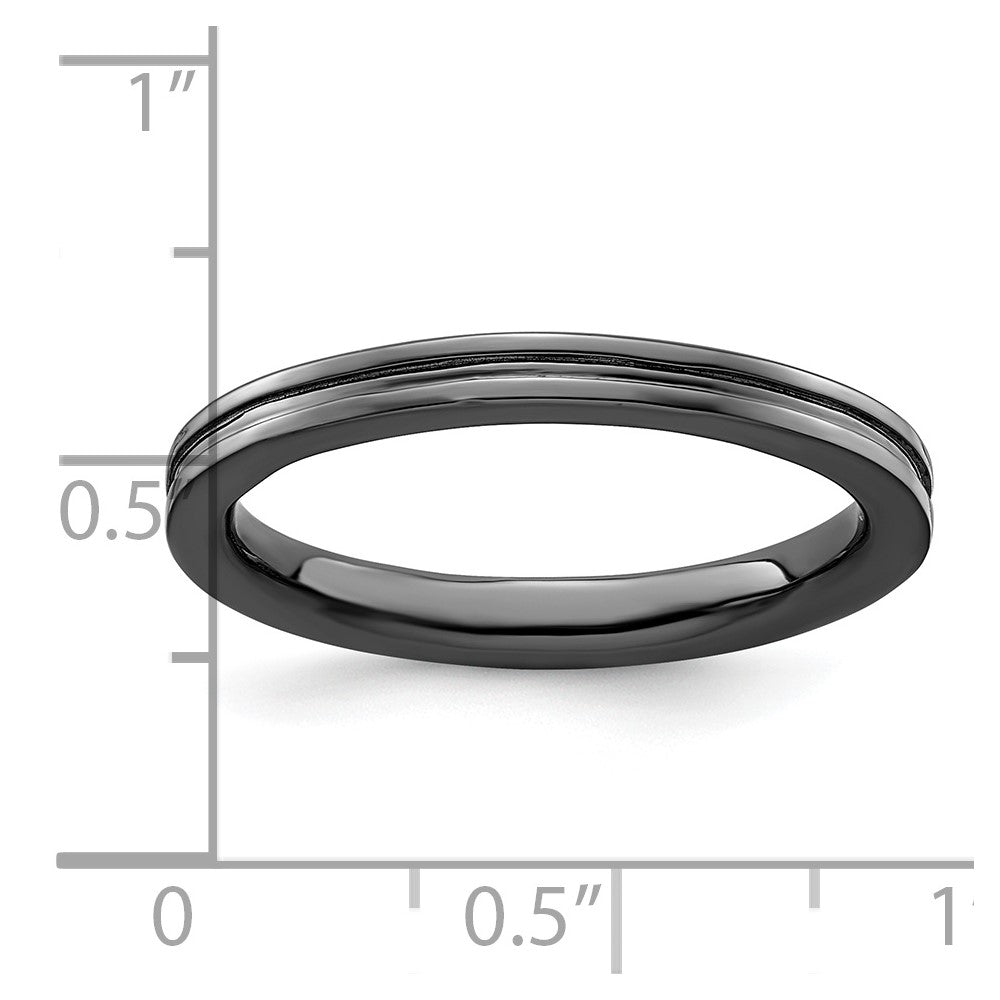 Sterling Silver Stackable Expressions Black Plated Grooved Ring
