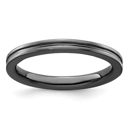 Sterling Silver Stackable Expressions Black Plated Grooved Ring
