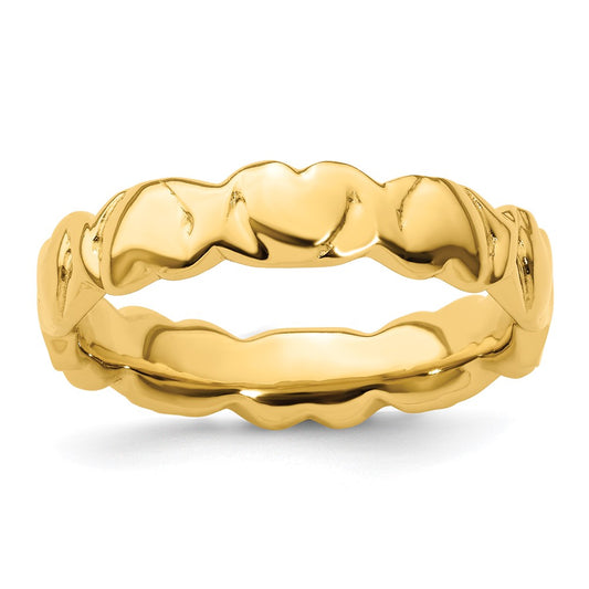 Sterling Silver Stackable Expressions Gold Plated Hearts Ring