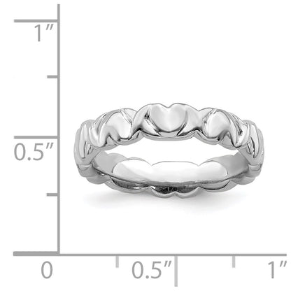 Sterling Silver Stackable Expressions Rhodium Hearts Ring